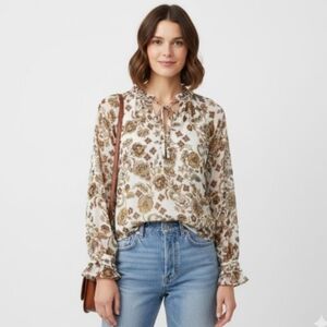 {LOFT} Women's Blouse with Floral Pattern Cream and Brown